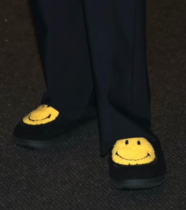 robin roberts, smiley face slippers, black smiley face slippers, slippers