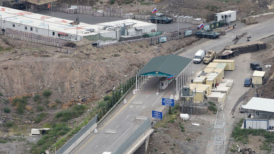 An Azerbaijani checkpoint is at the entry of the Lachin corridor, the Armenian-populated breakaway Nagorno-Karabakh region's only land link with Armenia, on July 30, 2023. - KAren Minasyan/AFPGetty Images/FILE