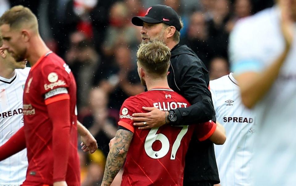  Jurgen Klopp manager of Liverpool with Harvey Elliott of Liverpool - Getty Images