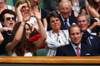 <p>After tying the knot, the Duke and Duchess of Cambridge enjoyed a spot of tennis on June 27, 2011. But Kate sadly couldn’t persuade William to partake in the Mexican wave. <em>[Photo: Getty]</em> </p>