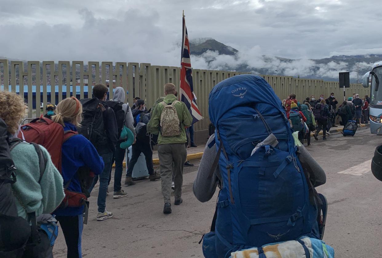 Homeward bound: British travellers from Cusco, Peru, on the first stage of their journey back to the UK: Sarah Baxter