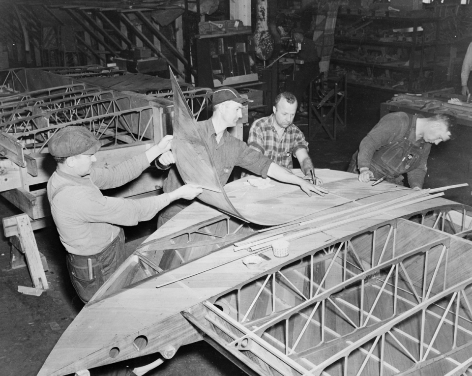 These Ford workers are building gliders for the U.S. Army in 1942 at the Iron Mountain plant, which was part of the Twin Cities properties that also included Kingsford.