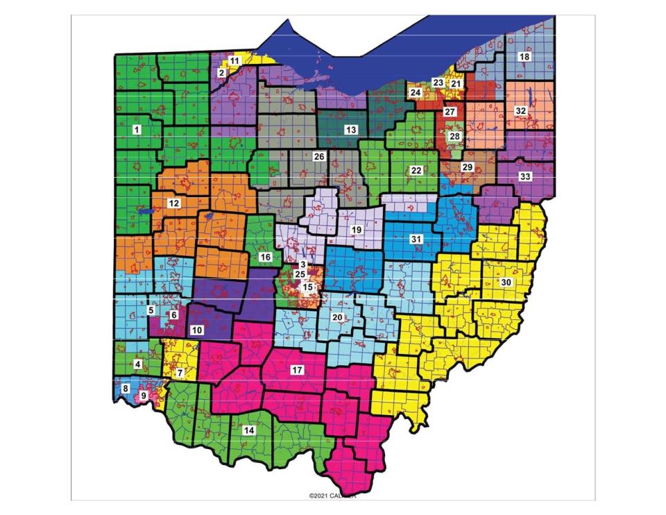 State Senate districts approved earlier this month by a party-line vote of the Ohio Redistricting Commission. The maps like will preserve GOP supermajorities in both the House and Senate.