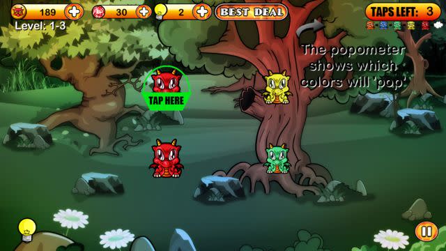 Players tap on dragons in the correct order to cause chain reactions in Dragon Poppers