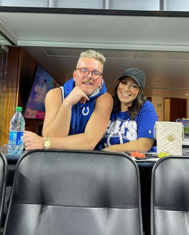 <p>Samantha McAfee Instagram</p> Pat McAfee poses with his wife, Samantha McAfee, in Indianapolis Colts gear.