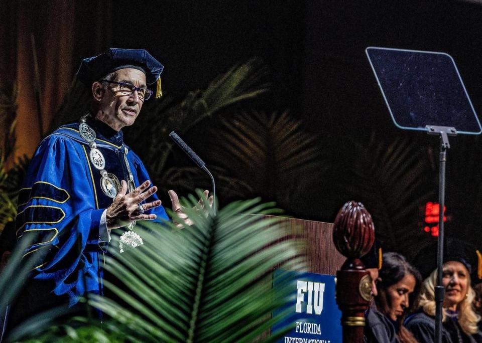 Florida International University President Kenneth Jessell speaks after being invested as FIU’s sixth president, Thursday May 18 , 2023.