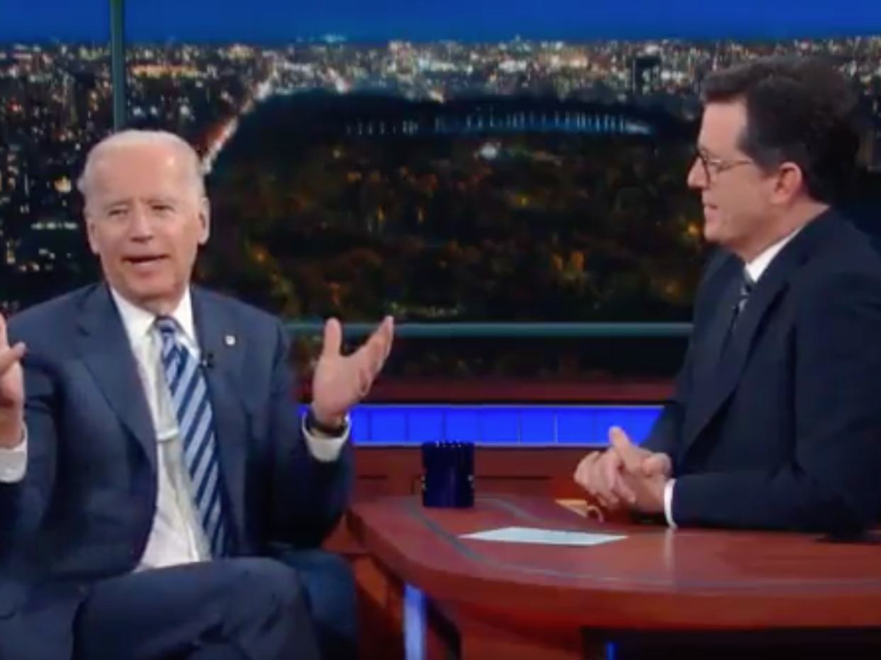 Joe Biden and Stephen Colbert