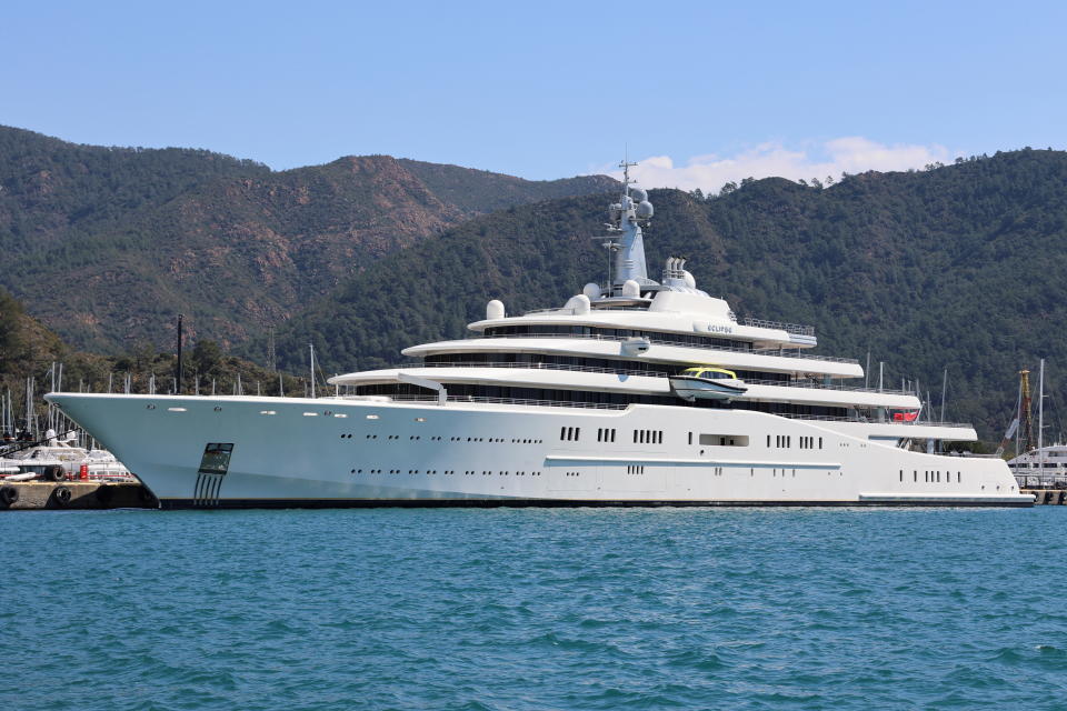 Eclipse, a superyacht linked to sanctioned Russian oligarch Roman Abramovich, is docked in Marmaris, Turkey March 22, 2022. REUTERS/Yoruk Isik