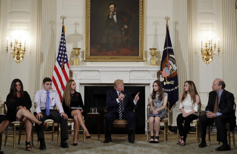 President Trump hosts a listening session with high school students and teachers in the State Dining Room of the White House in Washington, D.C., on Feb. 21, 2018. (Photo: AP/Carolyn Kaster)