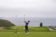 Rory McIlroy, of Northern Ireland, plays his shot from the third tee during the third round of the U.S. Open Golf Championship, Saturday, June 19, 2021, at Torrey Pines Golf Course in San Diego. (AP Photo/Jae C. Hong)