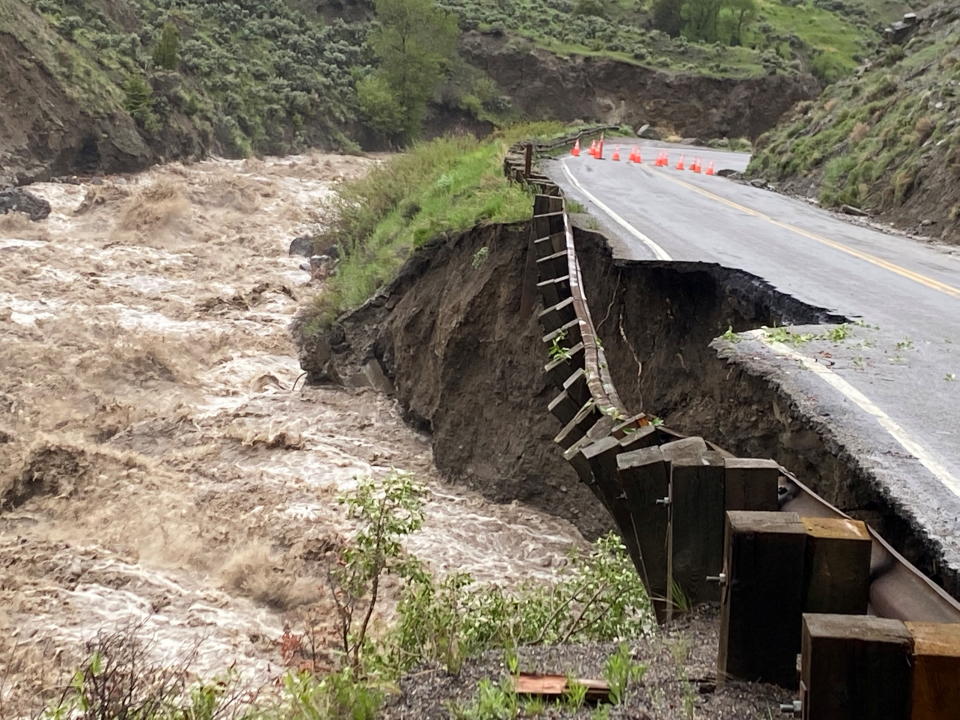 High levels of water in the Gardner River in Yellowstone National Park