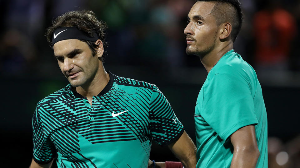 Roger Federer and Nick Kyrgios in 2017. (Photo by Julian Finney/Getty Images)