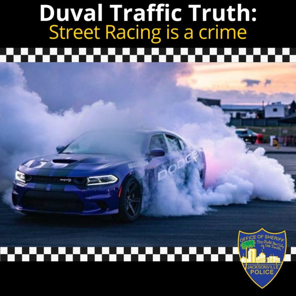 The Sheriff's Office used this image of a car doing a burnout in a May 10 social media posting about the state statutes that street racing violates.