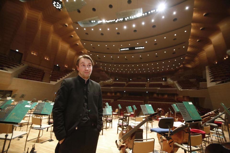 In this Jan. 20, 2017 photo, Finnish conductor Pietari Inkinen speaks during an interview at Suntory Hall in Tokyo. Inkinen said the hall was so close to perfect any kind of piece could be played, inspiring the performers because listeners can feel the symphony “in their stomachs.” “This is really one of the best halls in the world,” he said. “You can play unbelievably softly and it carries to the last row.” (AP Photo/Koji Ueda)