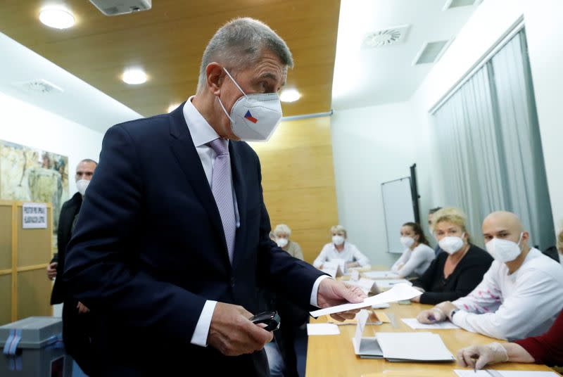 Czech Prime Minister and leader of ANO party, Babis, casts his vote in parliamentary elections in Lovosice