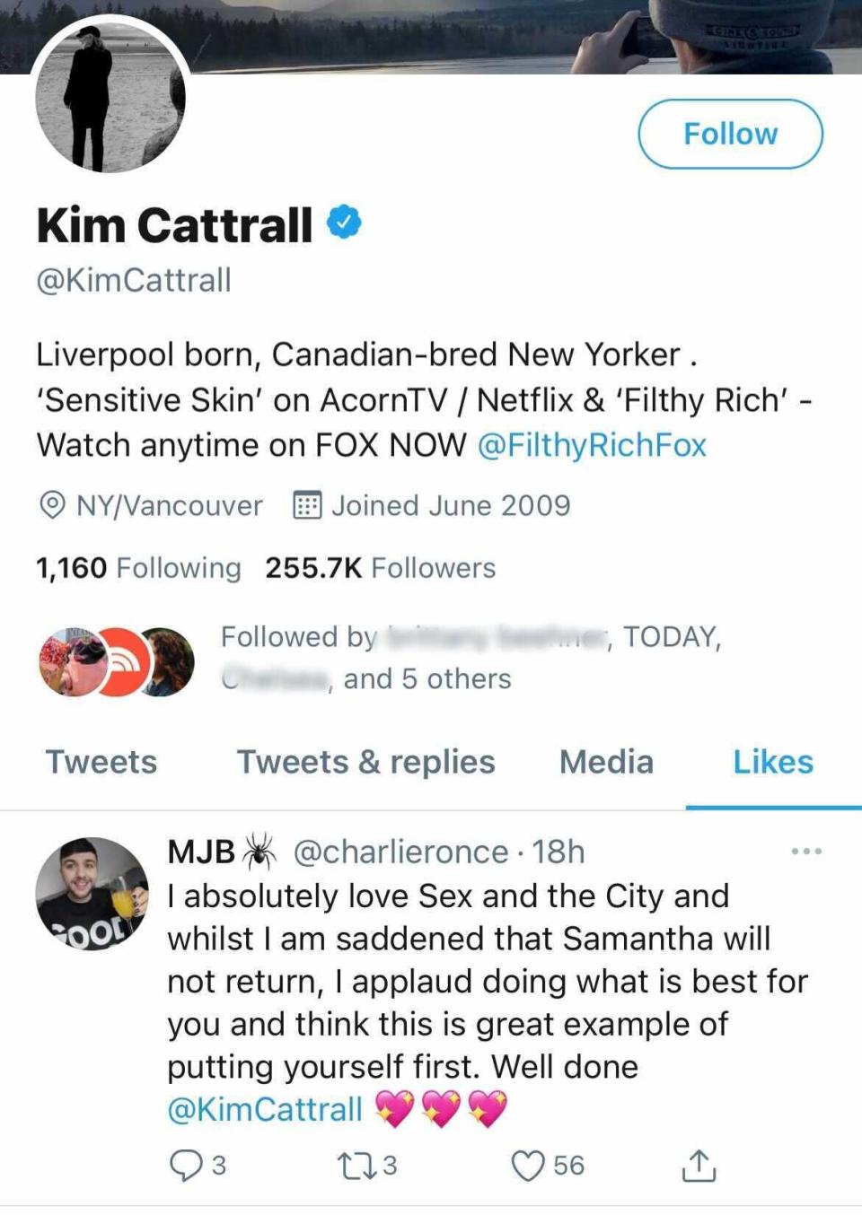 Kim Cattrall, Twitter