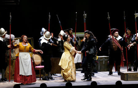 Performers take part in a dress rehearsal for the Barber of Seville ahead of the opening of the first Dubai Opera house, the UAE August 30, 2016. REUTERS/Ahmed Jadallah