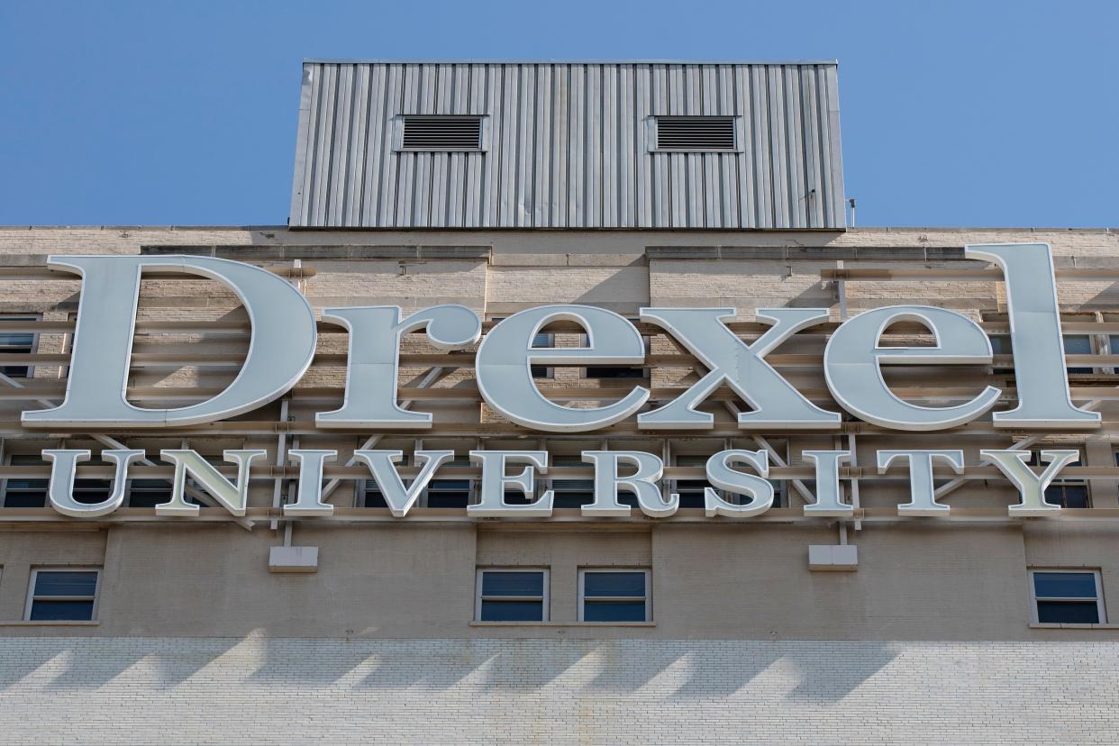 This file photo shows a sign at Drexel University in Philadelphia on Wednesday, May 5, 2019.