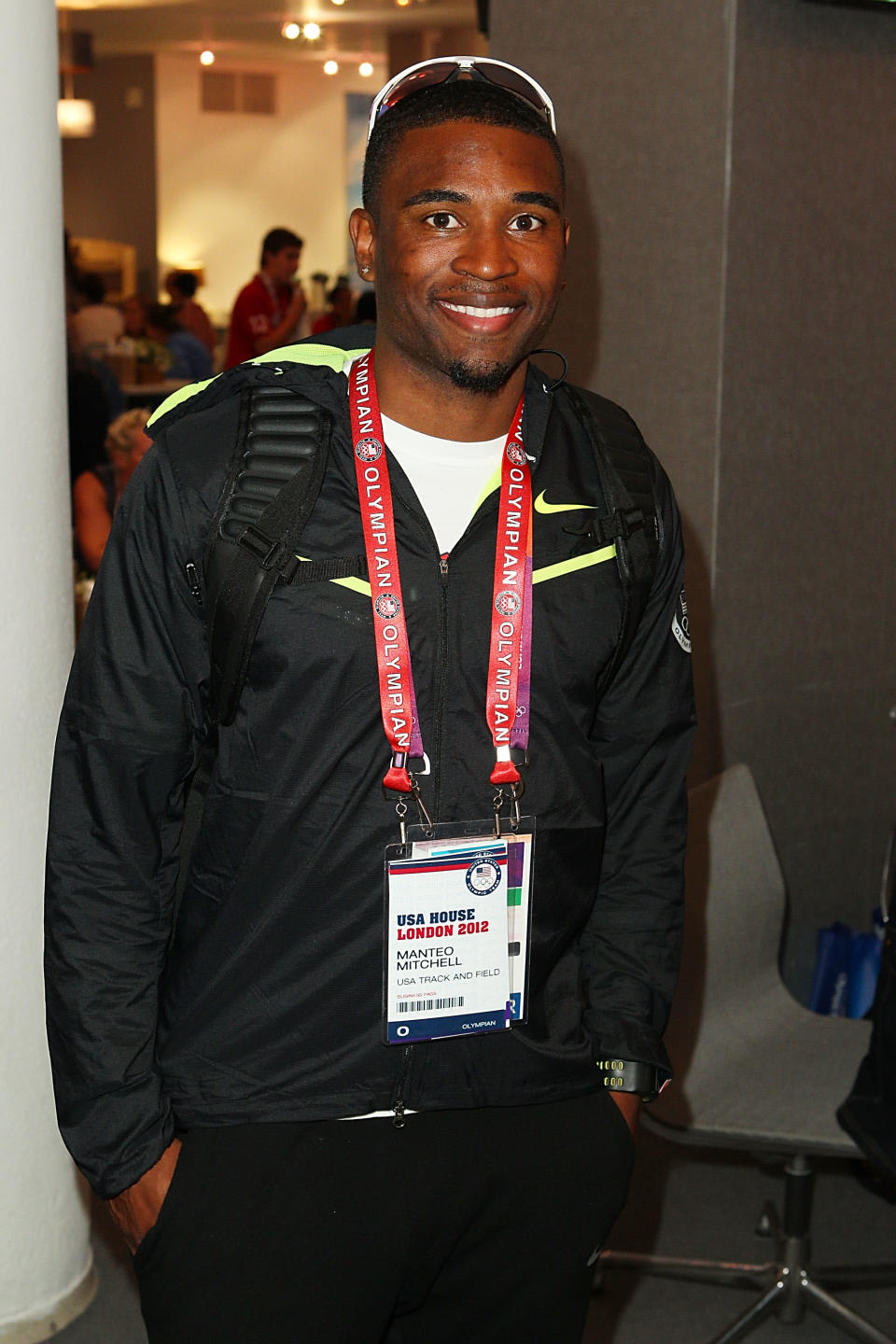 U.S. Olympian Manteo Mitchell visits the USA House at the Royal College of Art on August 7, 2012 in London, England. (Photo by Joe Scarnici/Getty Images for USOC)