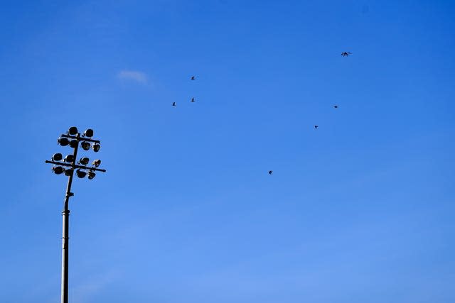 The drone seen above the pitch during the game, which Chesterfield won 3-2