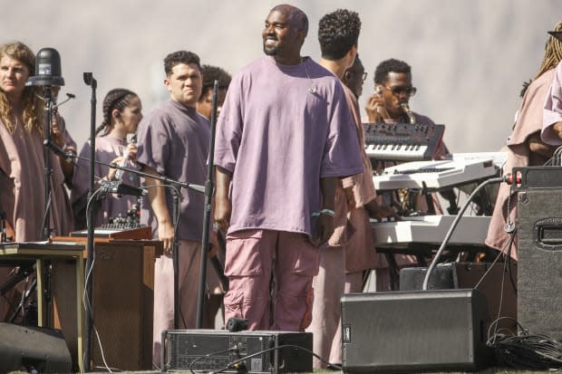 Kanye West performing Sunday Service at Coachella. Photo: Rich Fury/Getty Images for Coachella