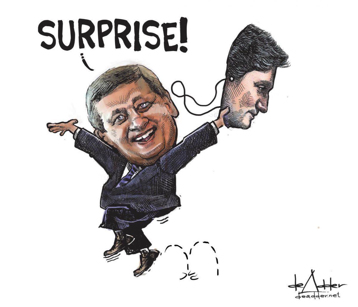 Just hours after Prime Minister Justin Trudeau announced approval for two pipeline projects Tuesday, political cartoonist Michael de Adder posted this sketch to Facebook and Twitter. 