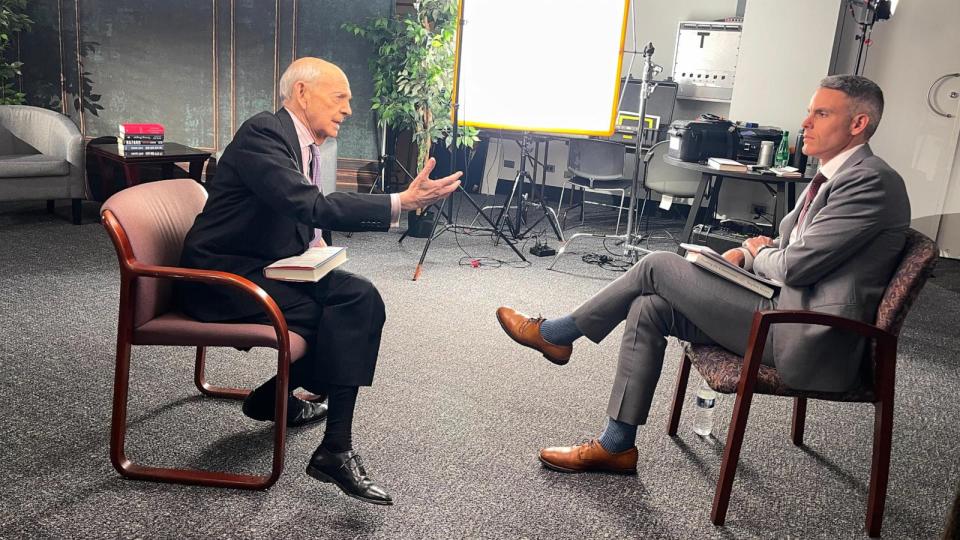 PHOTO: Retired Associate Supreme Court Justice Stephen Breyer sits down with ABC News Senior Washington Reporter Devin Dwyer for a wide-ranging interview on his new book, 'Reading the Constitution: Why I Chose Pragmatism, Not Textualism.' (ABC News)
