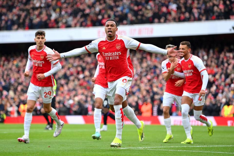 Gabriel headed home from Declan Rice's corner for Arsenal's opening goal (Getty Images)