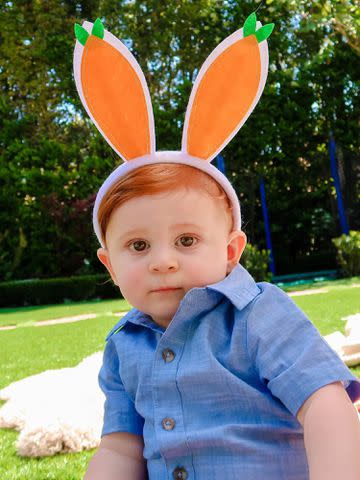 <p>Meghan Trainor Instagram</p> Riley Sabara wearing bunny ears