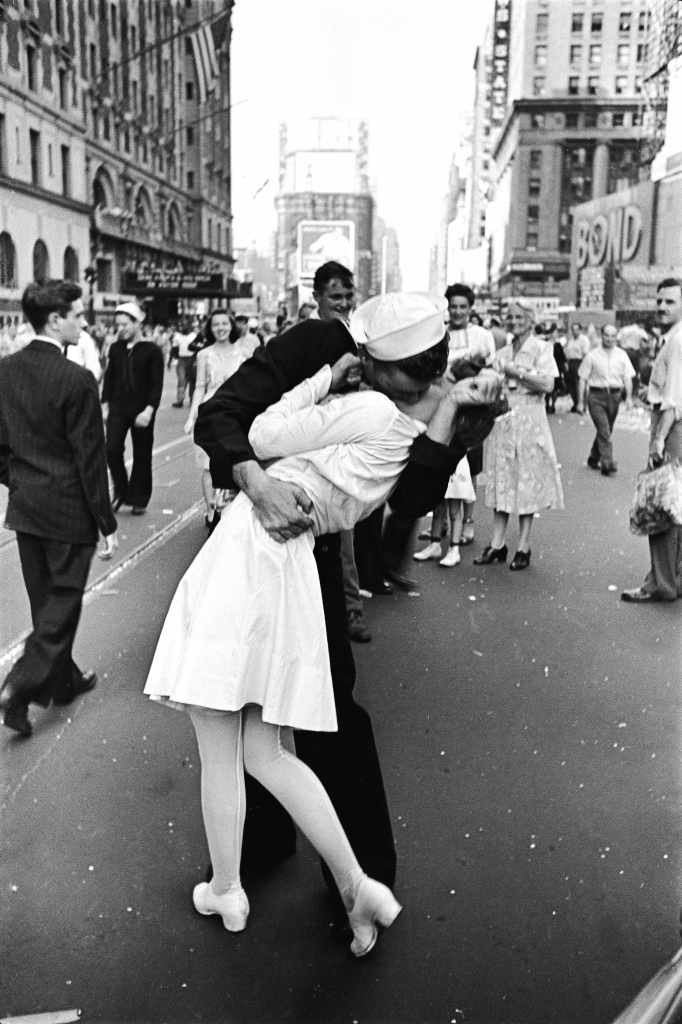This now-iconic 1945 photo shows an American sailor kissing a woman in a nurse’s uniform in Times Square to celebrate the long awaited-Allied victory over Japan. Time & Life Pictures/Getty Image