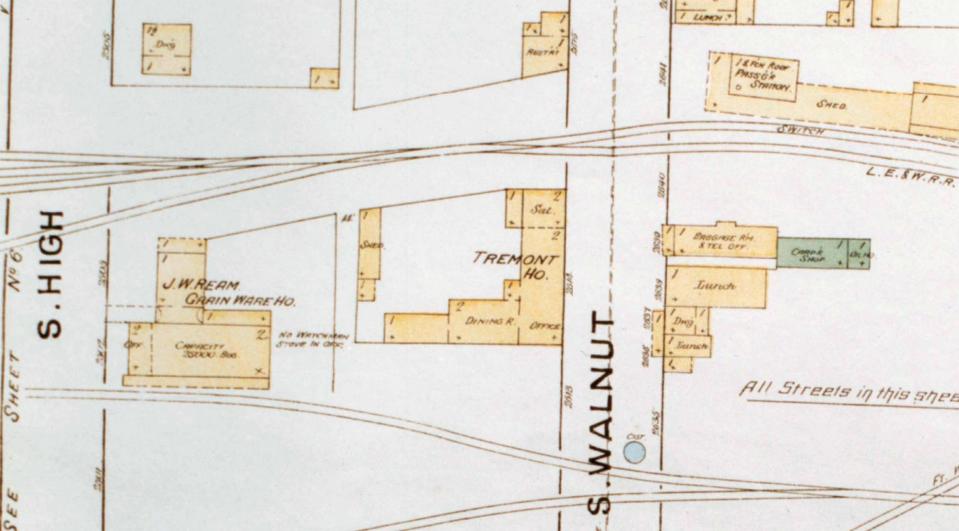 Sanborn Fire Insurance Map from 1887 showing the location of the Tremont House.