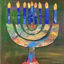 <p>Paint your unique, colorful design on paper; then cut it out and add blue painted candles. Paste onto a painted background to complete your layered paper menorah craft.</p><p><em><a href="http://www.paintedpaperart.com/2016/12/festival-of-lights-menorah/" rel="nofollow noopener" target="_blank" data-ylk="slk:Get the tutorial at Painted Paper Art;elm:context_link;itc:0;sec:content-canvas" class="link ">Get the tutorial at Painted Paper Art</a></em></p>