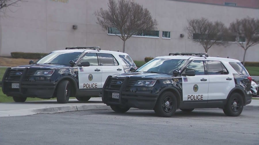 There was an increased police presence at Riverside Polytechnic High School on March 4, 2024. (KTLA)
