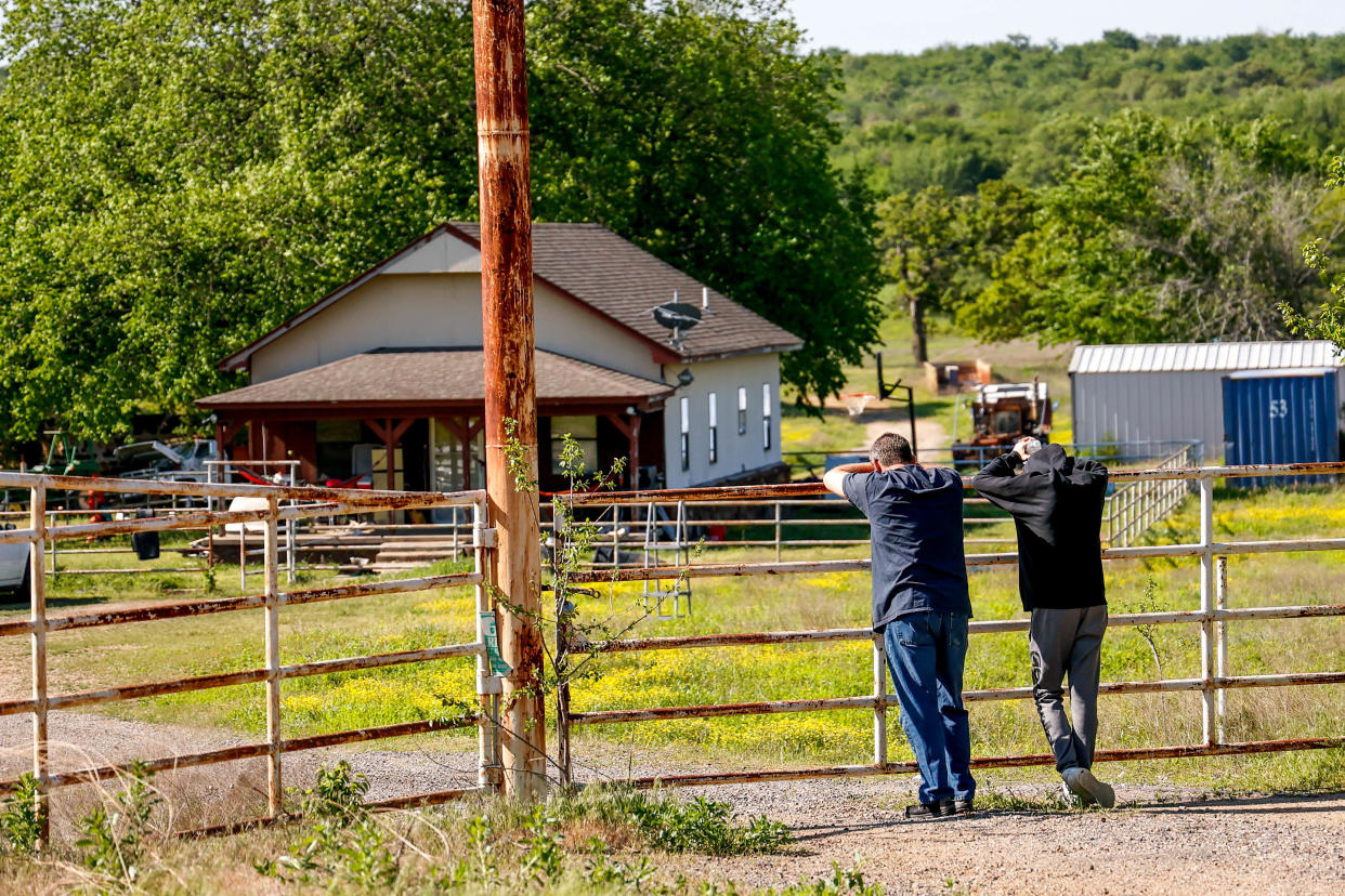 Justin and Haydon Webster, the father and brother of Ivy Webster who was found dead in May 2023, visit the site where Ivy’s body was found in Henryetta.