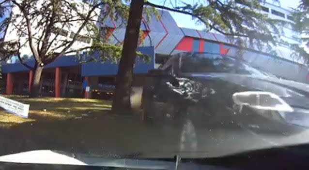 A 96-year-old driver has slammed into a parked vehicle in a Melbourne hospital car park. Photo: Facebook/ Dash Cam Owners Australia