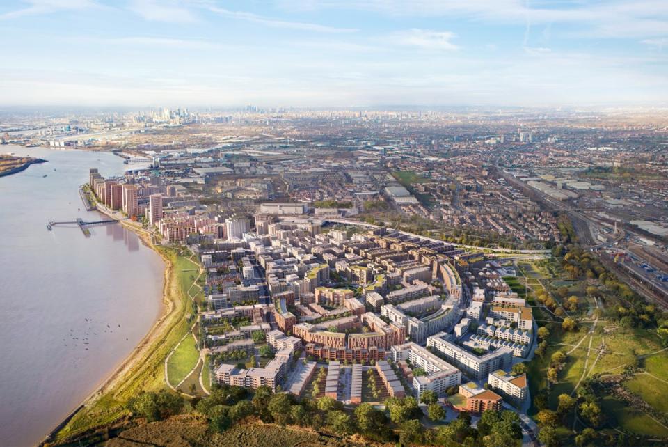 Future vision: an aerial view of the Barking Riverside development (Handout)