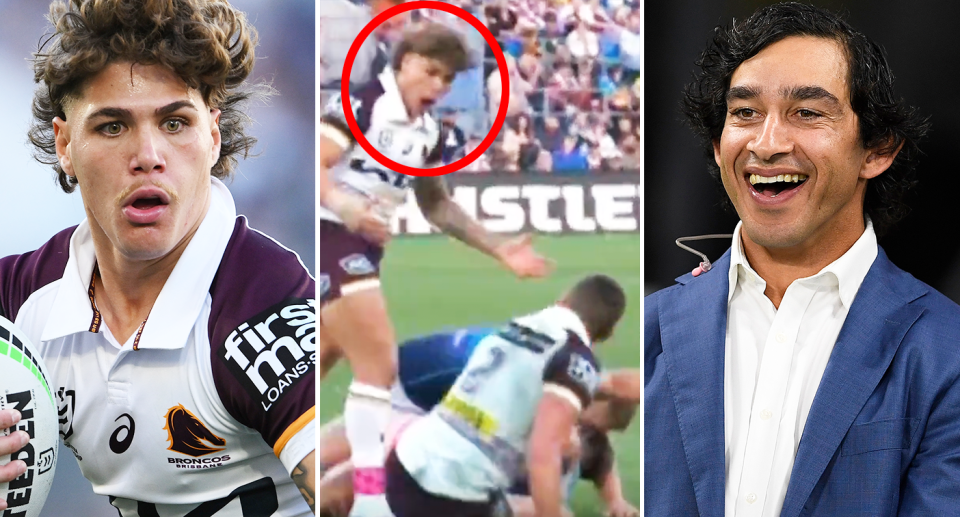 Pictured left is Reece Walsh, with NRL great Johnathan Thurston in the image on the right.