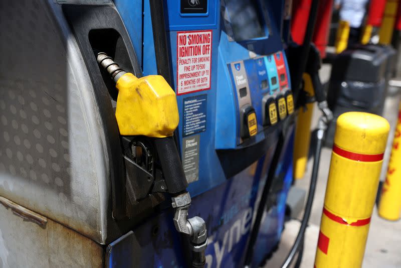 A pump is seen at a gas station in Manhattan, New York City