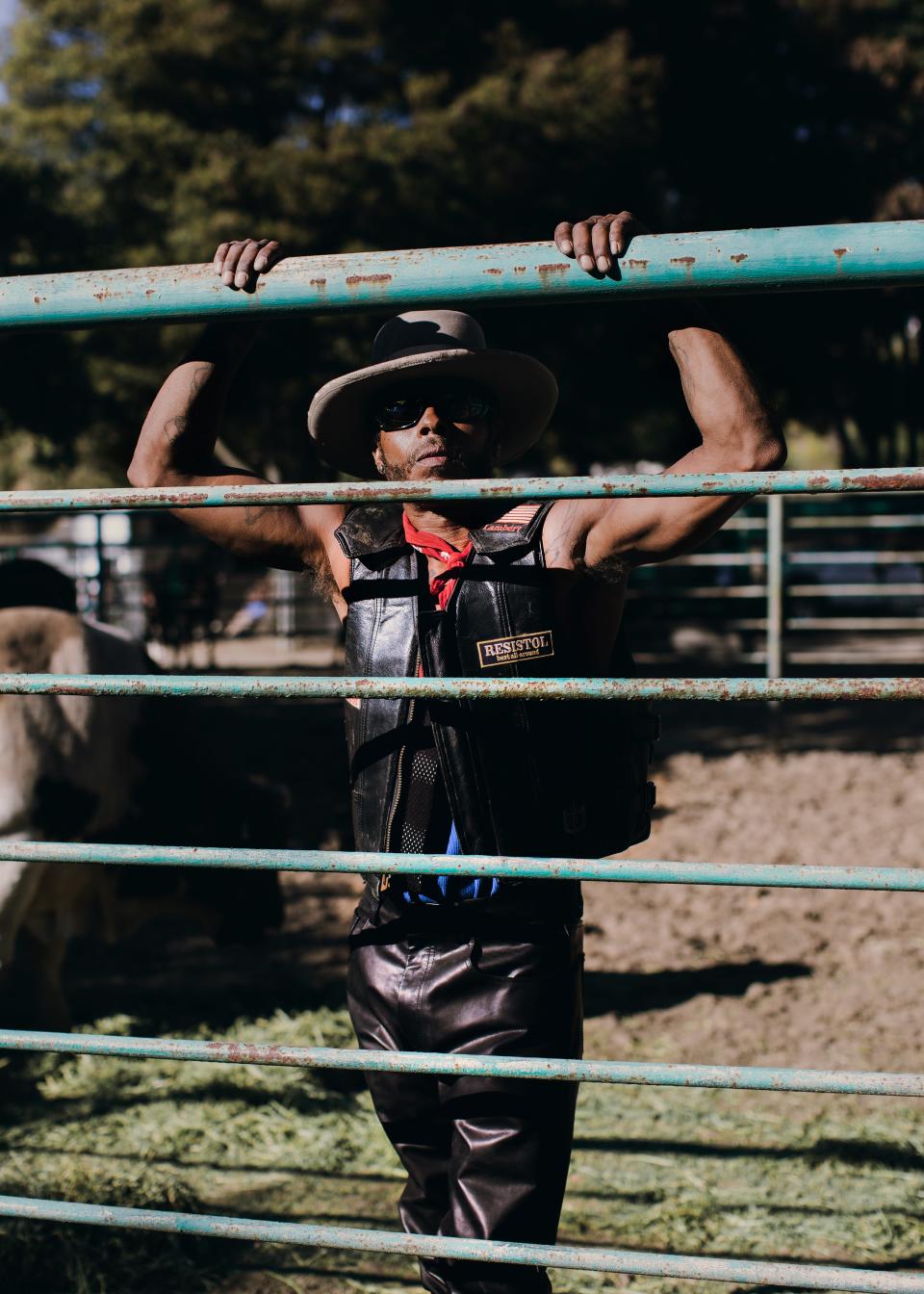 Shirt, Access. Vest, his own. Pants, Tripple RRR. Hat, Will. Bandana, Cinch Jeans & Shirts