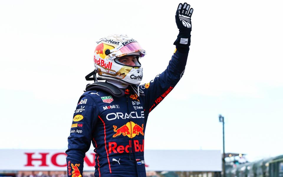 Pole position qualifier Max Verstappen of the Netherlands and Oracle Red Bull Racing celebrates in parc ferme during qualifying ahead of the F1 Grand Prix of Japan at Suzuka International Racing Course on October 08, 2022 in Suzuka, Japan - Getty Images
