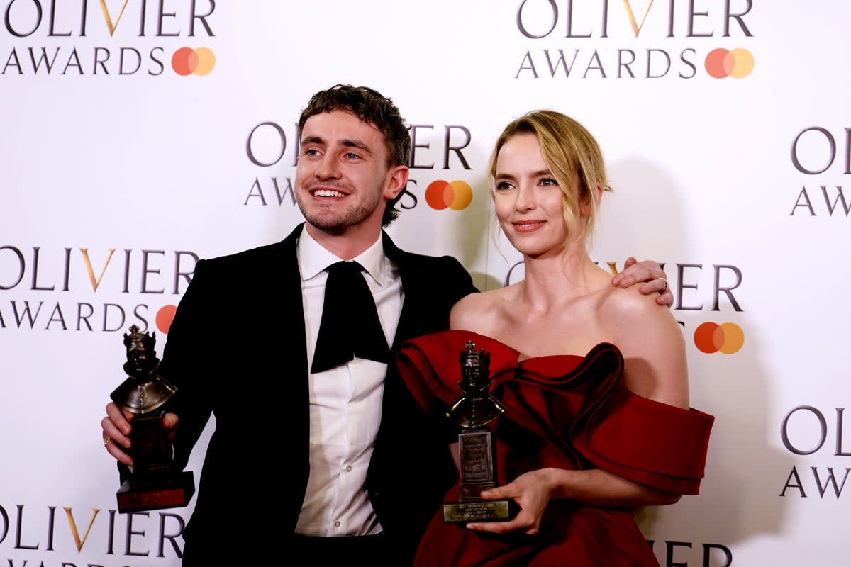 Paul Mescal and Jodie Comer in the press room after winning Olivier Awards (Jordan Pettitt/PA) (PA Wire)