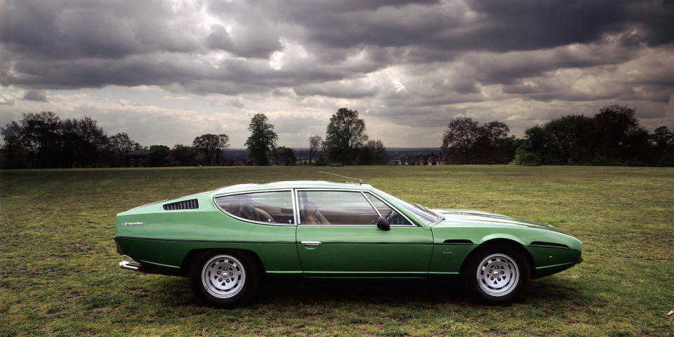 <p>This Lamborghini Espada in light metallic green is so pretty it hurts a bit. Green suits the Bertone-designed body so well.</p>