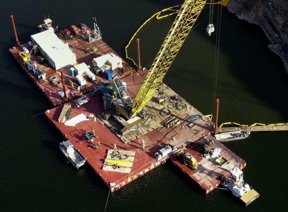 Underwater infrastructure repairs continue at the Deer Creek Intake Project in Heber City on Wednesday, Nov. 15, 2023. The project is estimated to cost $100,000,000 and will take 3 years to complete. | Laura Seitz, Deseret News