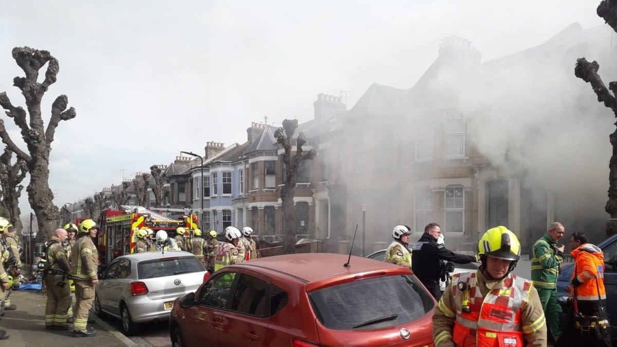 Firefighters at the scene in Newick Road in Hackney (London Fire Brigade)