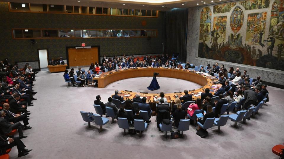 PHOTO: The United Nations Security Council meets on the situation in the Middle East, including the Palestinian question, at the UN headquarters in New York on March 25, 2024. (Angela Weiss/AFP via Getty Images)