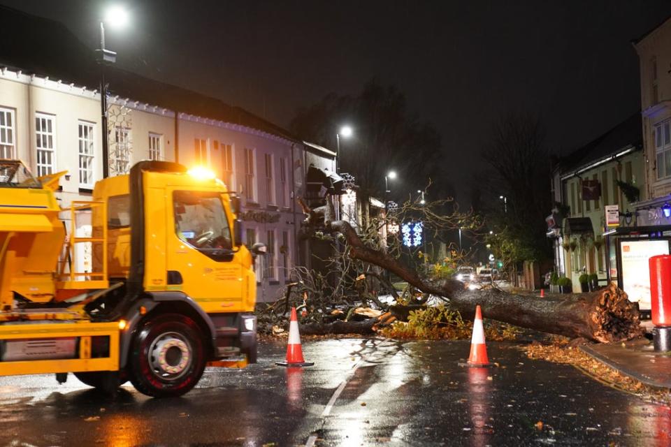 Routes were blocked in Teesside after gusts of almost 100mph battered some areas of the UK during Storm Arwen (Owen Humphreys/PA) (PA Wire)