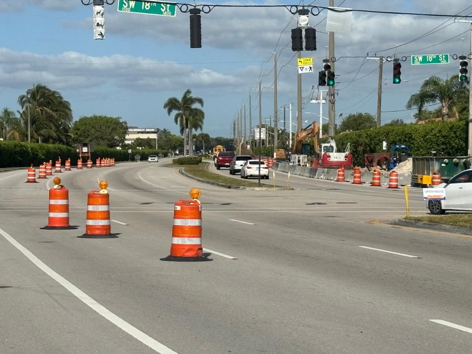 Motorists traveling both eastbound and westbound on Woolbright Road are encountering closed lanes because the city is working to repair a time-consuming damaged water main.