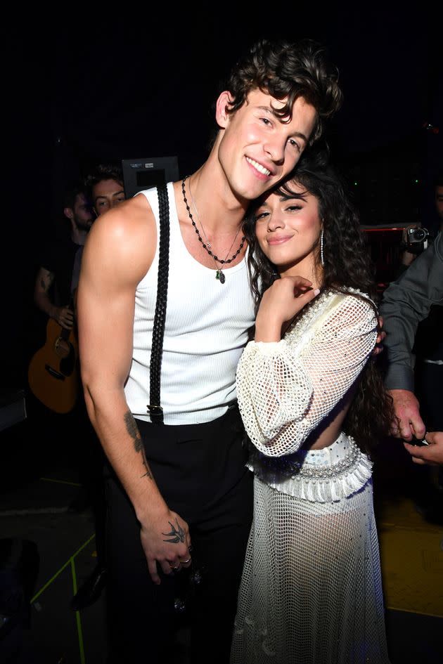 Shawn Mendes and Cabello backstage during the 2019 MTV Video Music Awards in August 2019.