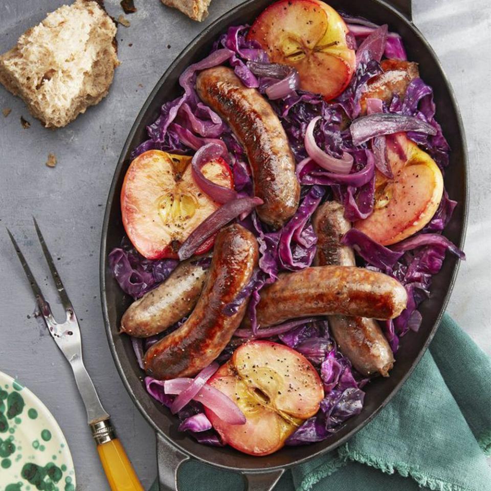 14) Seared Sausage with Cabbage and Pink Lady Apples