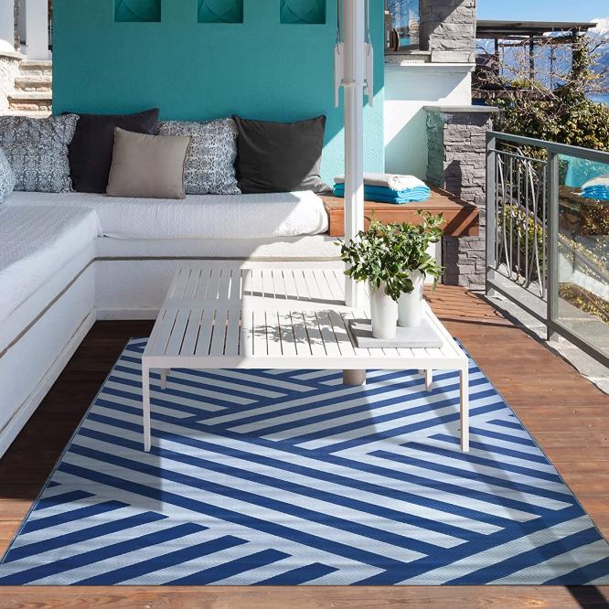 Outdoor Sailmaker Stripe Black Rug